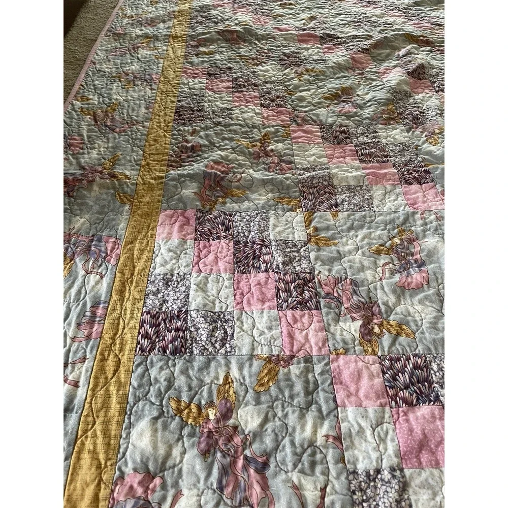 VTG Patchwork Quilt Blanket Angels Cottagecore Victorian Trip Around The World‎